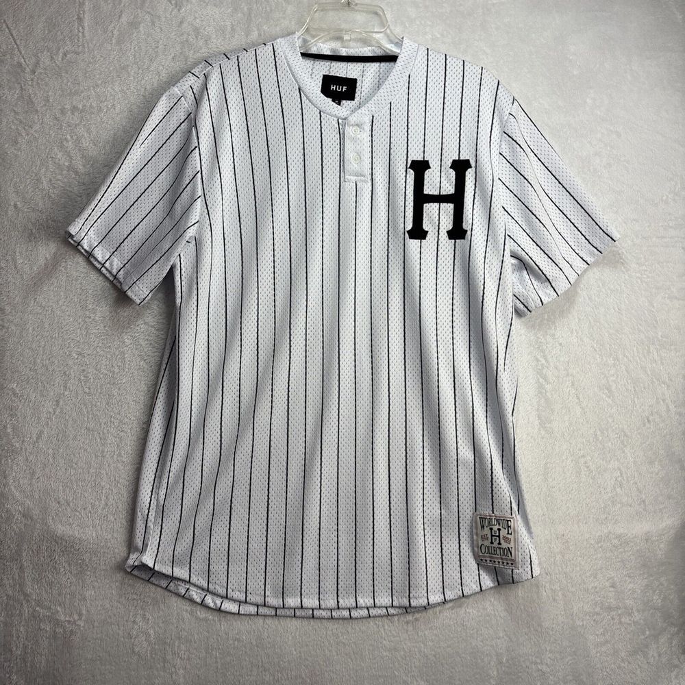 HUF Jersey Mens Medium White Mesh Henley Skateboarding Lightweight